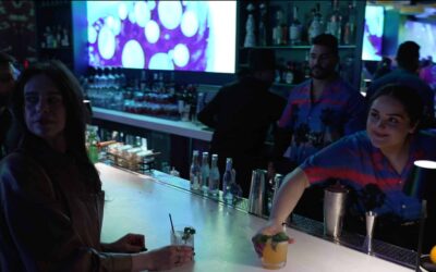 Planet hollywood bar scene with female bartender